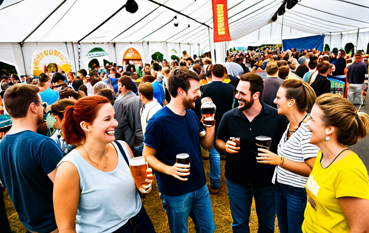 양조장 투어 기획에 도움이 되는 커뮤니티 찾기 - A lively scene inside a craft beer festival tent.**

*   **Prompt:** "A vibrant craft beer festival,...