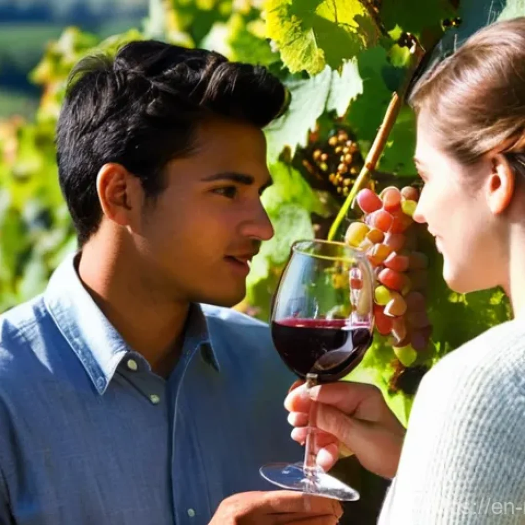 와이너리 투어에서 만나는 다양한 와인 스타일 - **Prompt:** "A vibrant, sun-drenched vineyard scene during late autumn harvest. A diverse group of y...