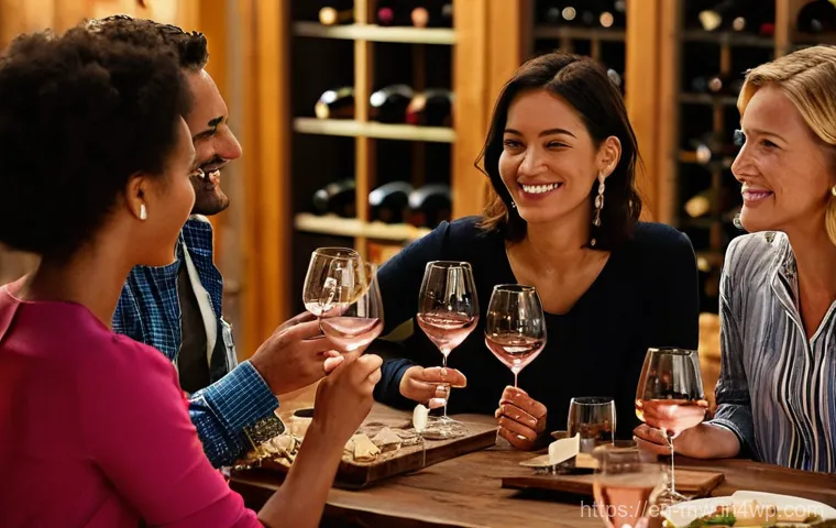 와이너리 투어에서 만나는 다양한 와인 스타일 - **Prompt:** "A vibrant, sun-drenched vineyard scene during late autumn harvest. A diverse group of y...