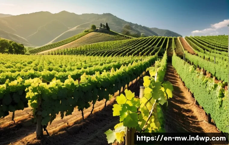 와인 양조장 방문 후 기억에 남는 순간 공유하기 - **A Vibrant Vineyard Morning**
    A breathtaking, wide-angle shot of a sprawling vineyard under the...