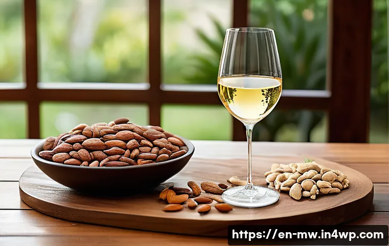 와인과 페어링하기 좋은 스낵 리스트 - A sophisticated wine tasting setup featuring a rustic wooden table adorned with an elegant assortmen...